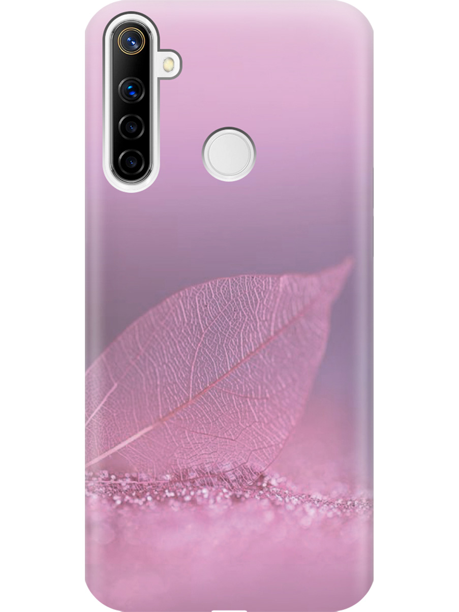 

Силиконовый чехол на Realme 5/6i/C3 с принтом "Листок в розовых блестках", 726149622