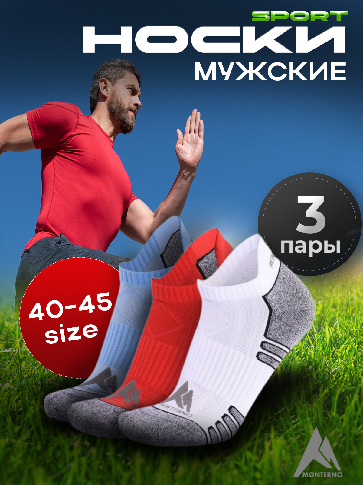 Комплект носков мужских Monterno sport MS-345 белых, голубых, красных 40-45