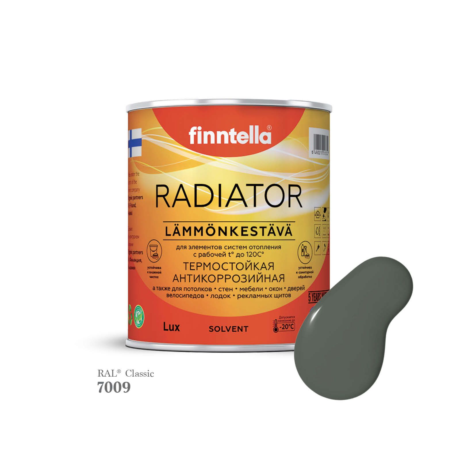 

Краска для радиаторов быстросохнущая финская эмаль FINNTELLA RADIATOR Matta. Матовая. Цвет, Серый, RADIATOR Matta RAL