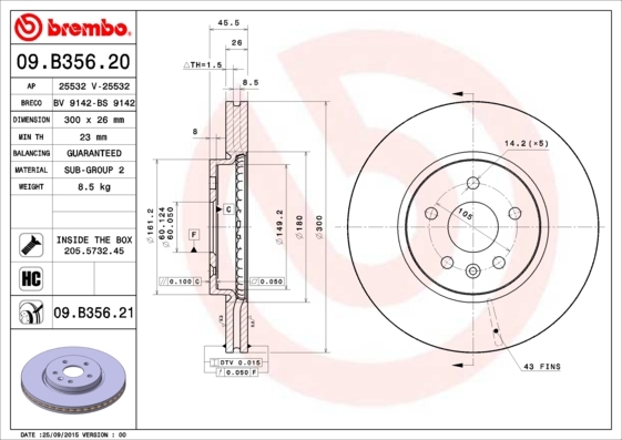 

Тормозной диск brembo комплект 1 шт. 09B35621