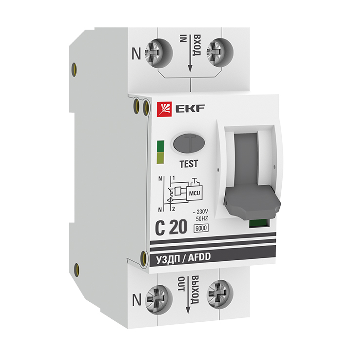 

Устройство защиты от дугового пробоя EKF PROxima 1P+N 20А afdd-2-20C-pro (C) 6 кА УЗДП