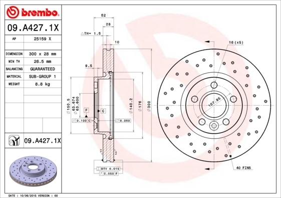 

Тормозной диск brembo комплект 1 шт. 09A4271X