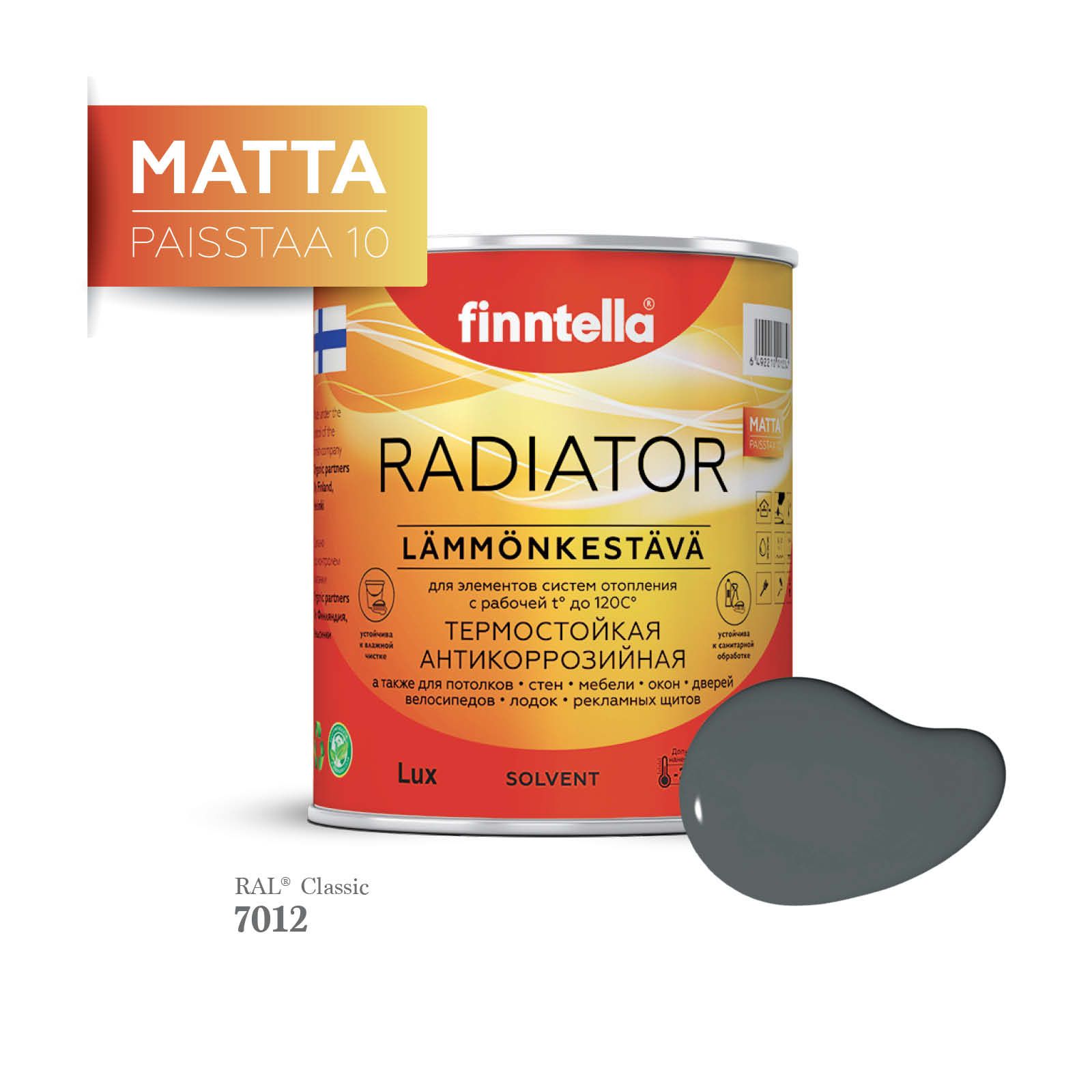 

Краска для радиаторов быстросохнущая финская эмаль FINNTELLA RADIATOR Matta. Матовая. Цвет, Серый, RADIATOR Matta RAL