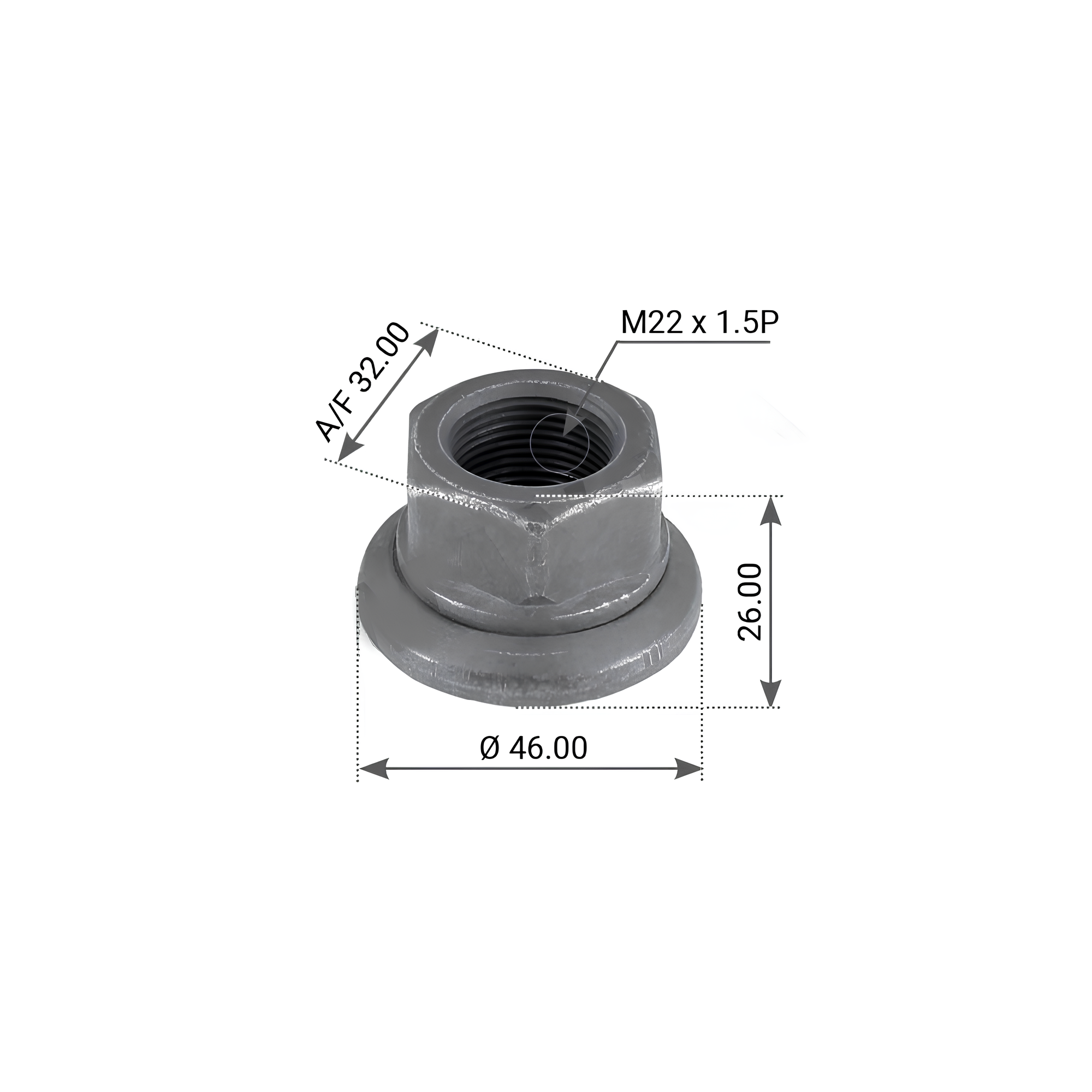 Гайка колесная BPW, MB, MAN М22х1,5x26 sw32