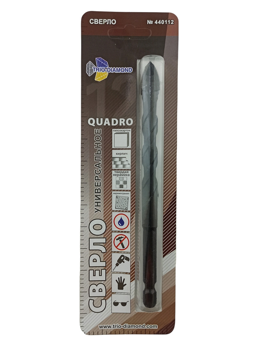 

Сверло универсальное QUADRO 12 ммTrio Diamond по Кирпичу, Керамограниту и ГКЛ