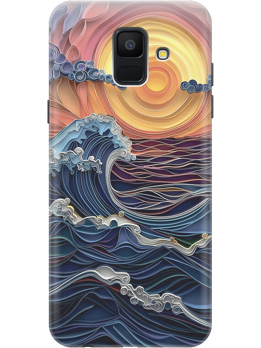 

Силиконовый чехол на Samsung Galaxy A6 (2018) с принтом "Волны на закате", Прозрачный;оранжевый;синий, 717872010