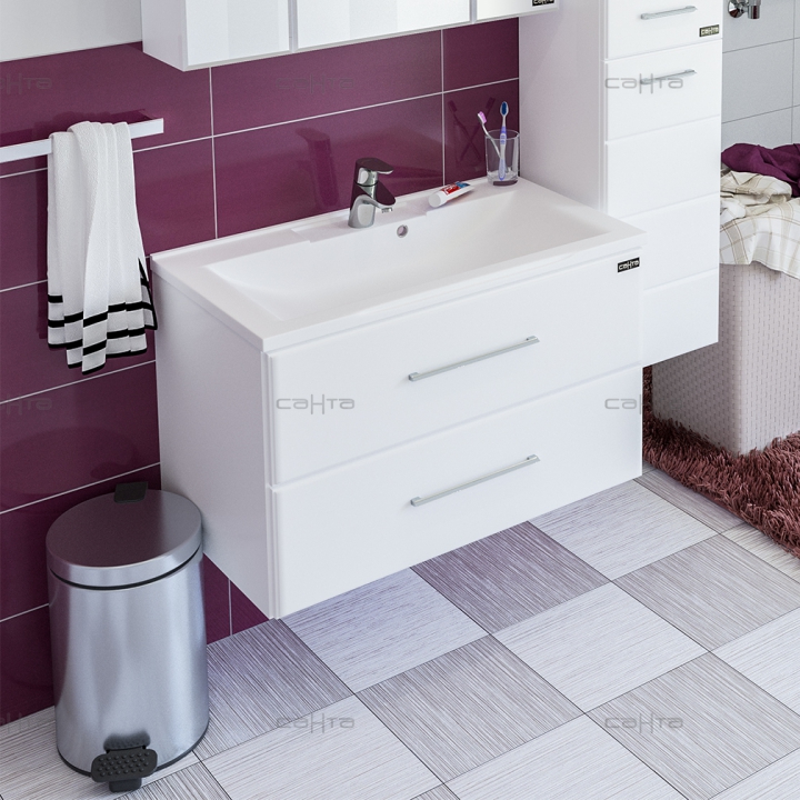 

СанТа Тумба с раковиной СанТа Омега 80 подвесная 2 ящика (под раковину Elen)