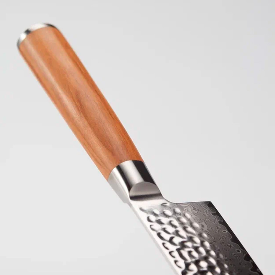 Набор кухонных ножей Huo Hou из дамасской стали 4 ножа + подставка коричневый