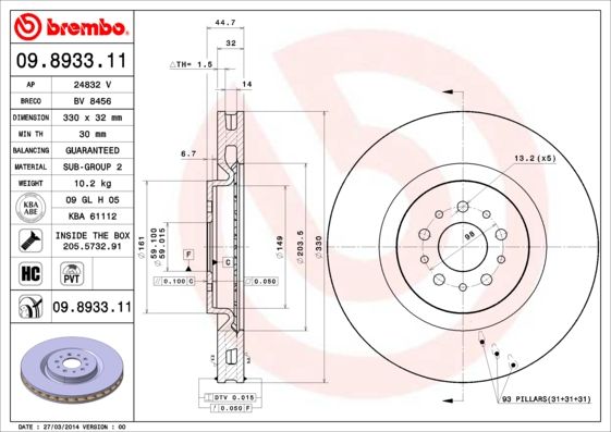 

Тормозной диск brembo 09.8933.11