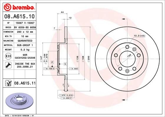 

Тормозной диск brembo задний для Peugeot 508 1.6 2010- 08A61511