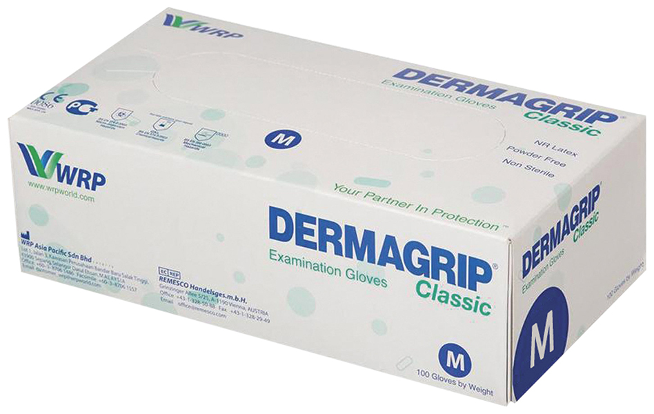 Перчатки латексные смотровые неопудренные M DERMAGRIP Classic D150 100 шт 1784₽