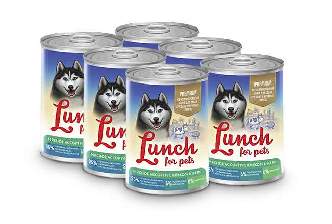 фото Влажный корм для собак lunch for pets , мясное ассорти с языком, 6шт, 850г