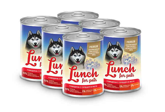 фото Влажный корм для собак lunch for pets , говядина с сердцем, 6шт, 850г