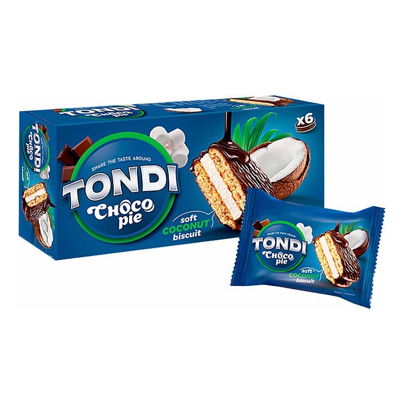 Печенье Tondi Choco pie пшеничное глазированное с кокосом +-500 г