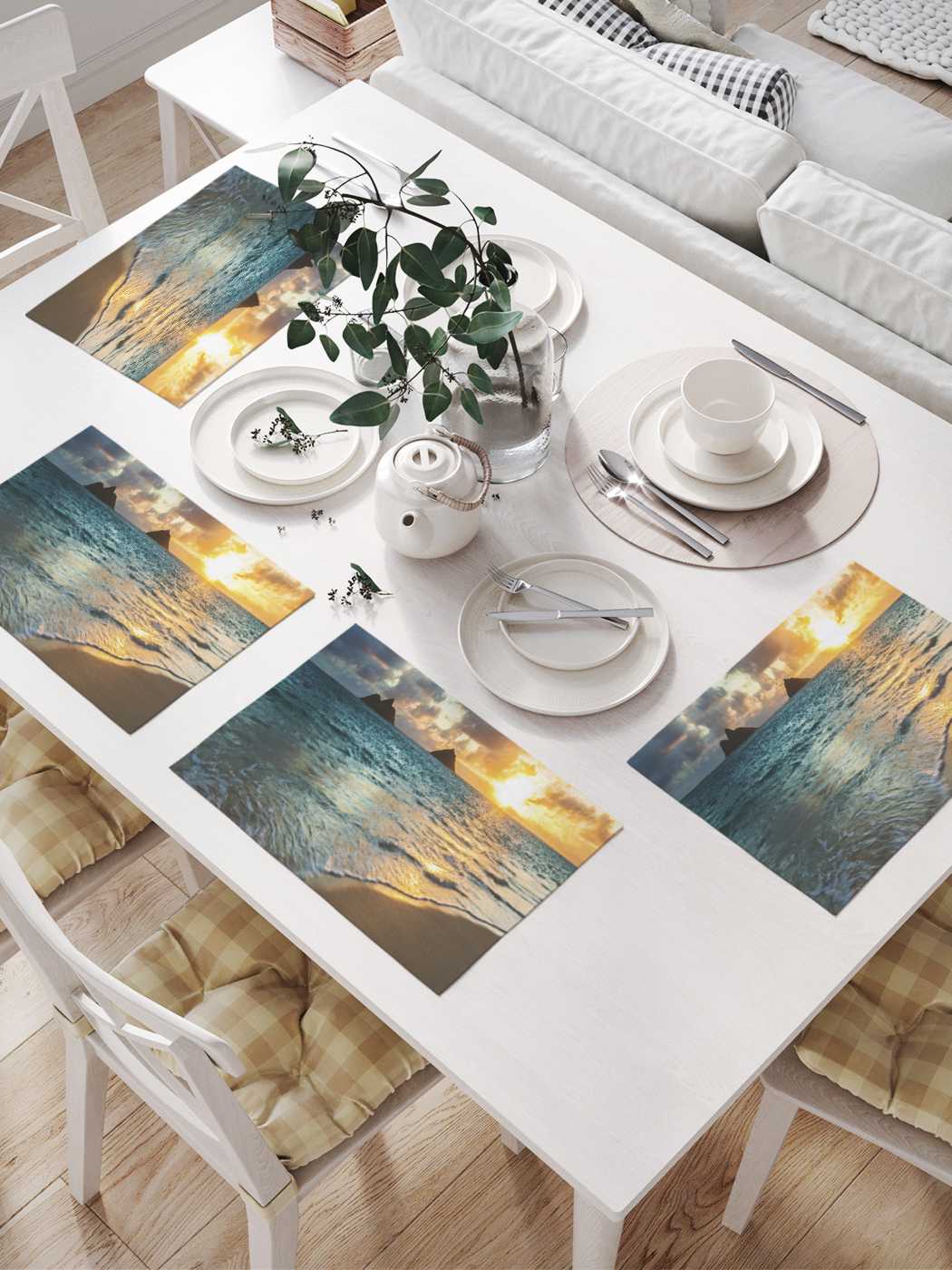 

Комплект салфеток JoyArty "Солнце, волны и песок" для сервировки стола (32х46 см, 4 шт.), Желтый