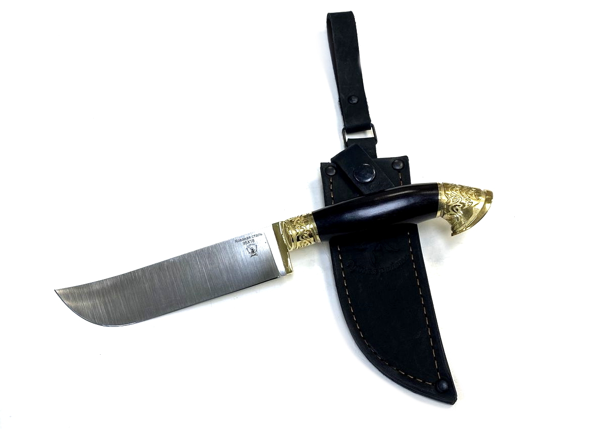 Нож Русский молот Пчак Узбекский, кованая 95х18, черный граб, латунь