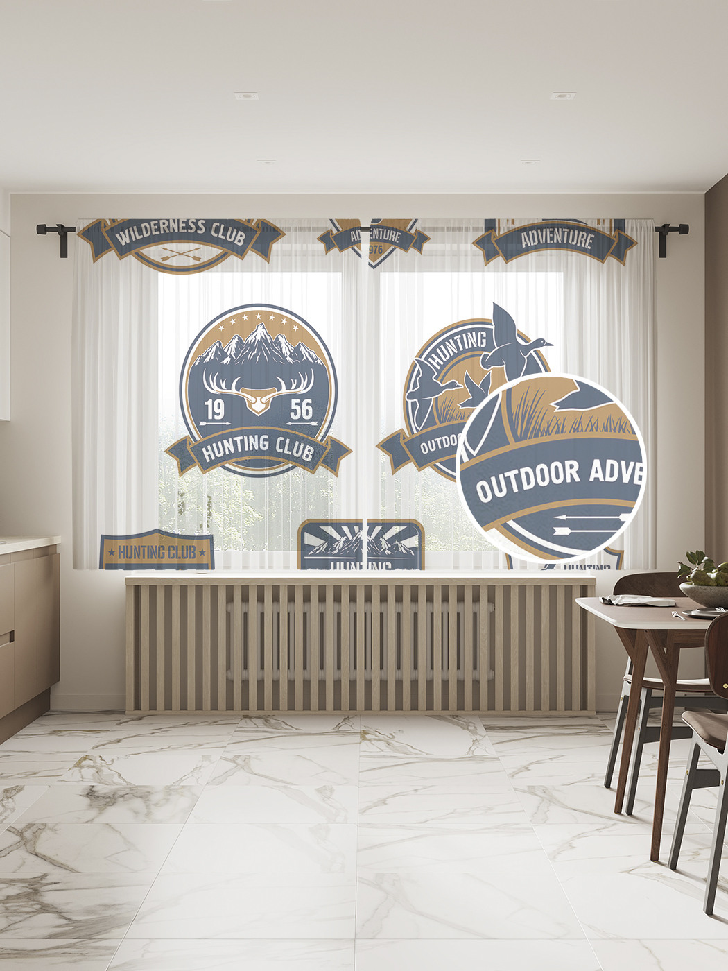 

Фототюль JoyArty "Шевроны охотников", 145x180см (2 полотна со шторной лентой + 50 крючков), Шевроны охотников