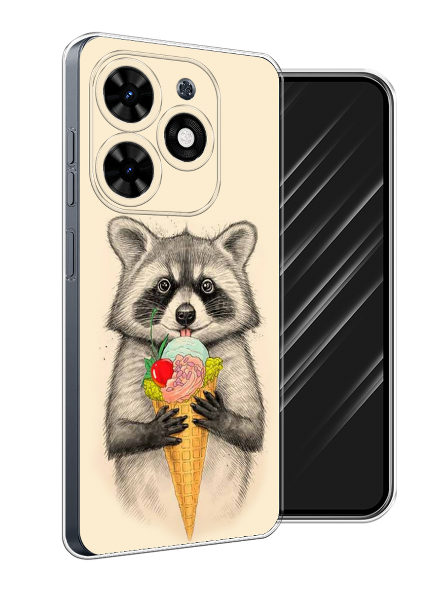 

Чехол Awog на Tecno Spark Go 2024 "Енот с мороженым", Бежевый;серый, 304650-1