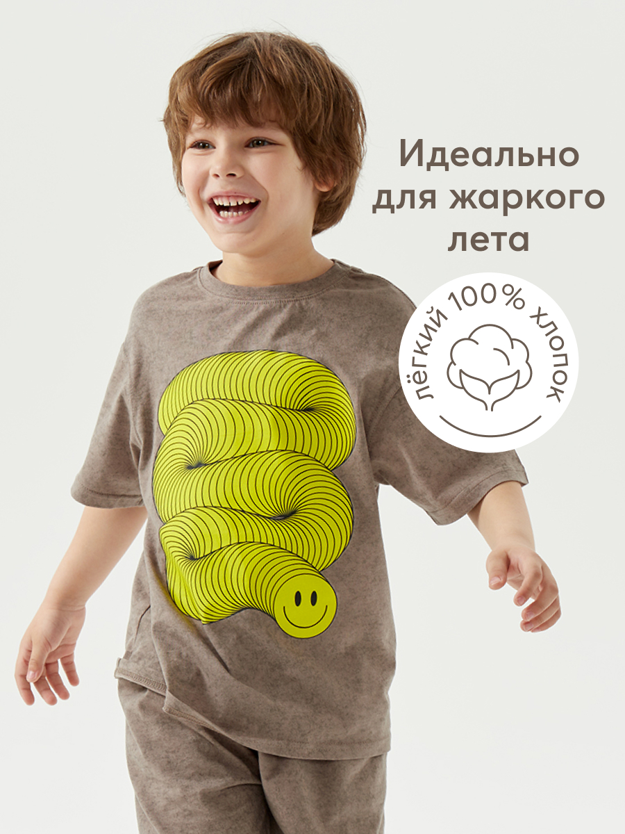 Футболка детская Happy Baby 88211, grey beige (snake), 104