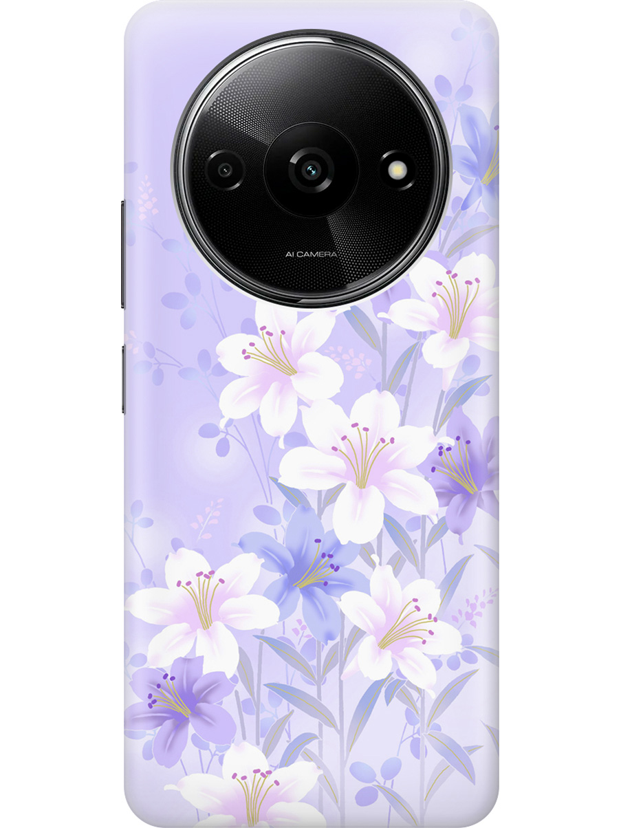 

Силиконовый чехол на Xiaomi Redmi A3 с рисунком "Лилии на фиолетовом", Белый;фиолетовый, 20012118