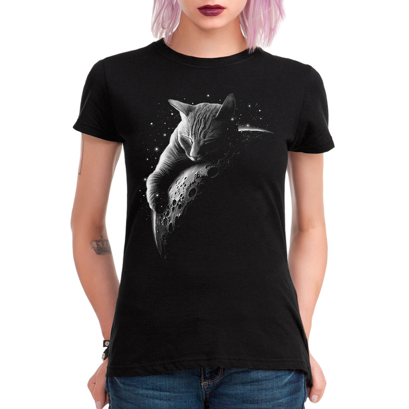 

Футболка женская Dream Shirts Кот На Луне черная XL, Черный, Кот На Луне