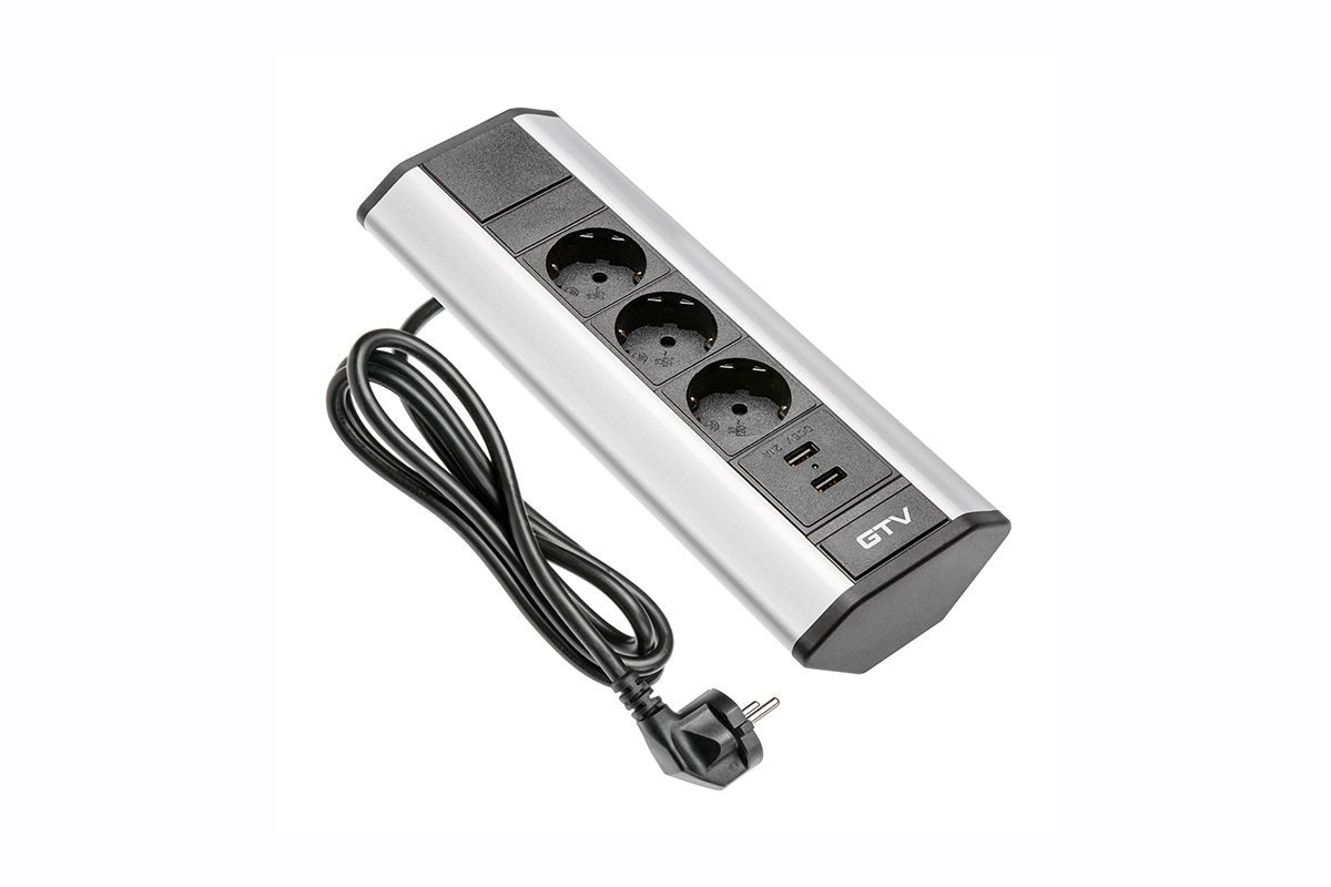 

Блок розеток угловой 3 розетки AE-PBKT3S2U-80 (Schuko) 2xUSB, серый, с проводом 1,5 метра