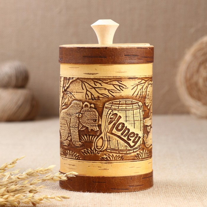 

Туес для мёда высокий "Honey" Д10см, береста, Изделия из бересты
