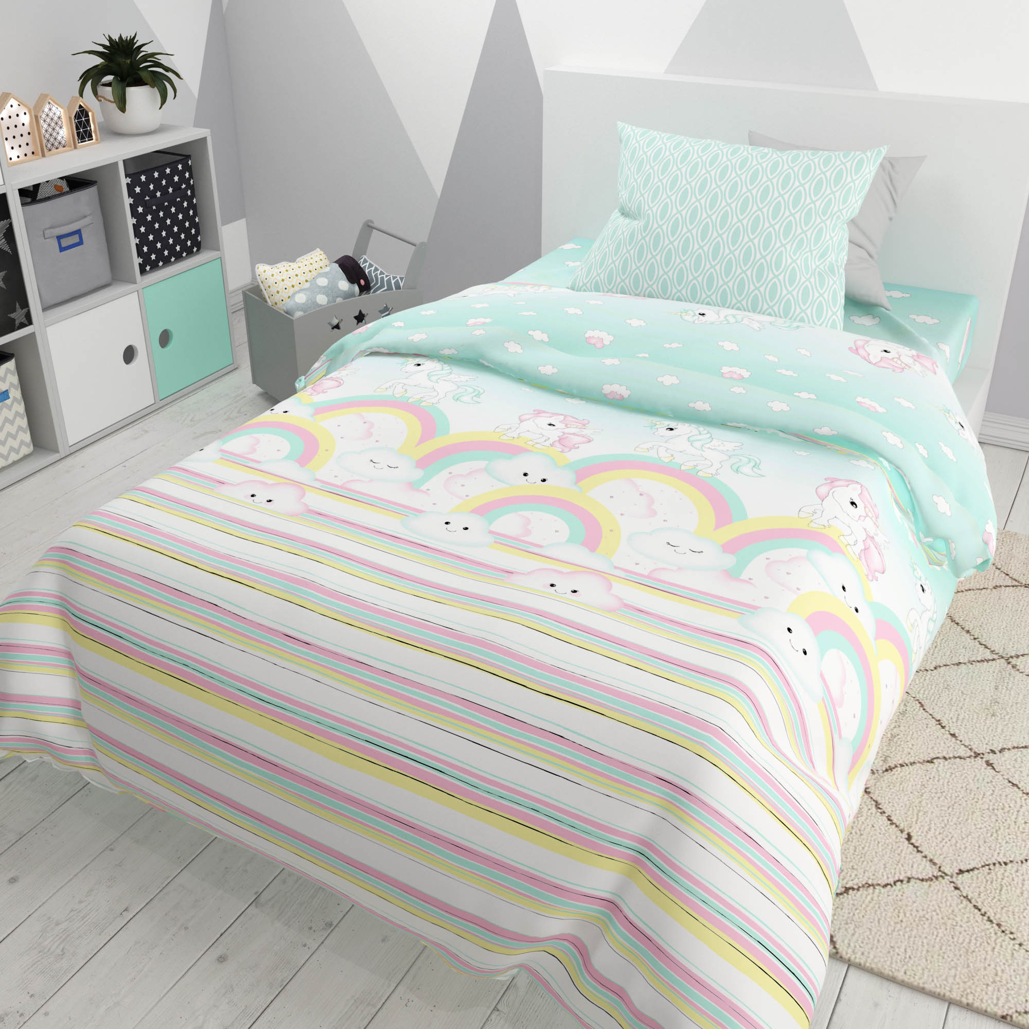 

Постельное белье полутороспальное TEO kids Единорог зеленый, наволочка 50х70