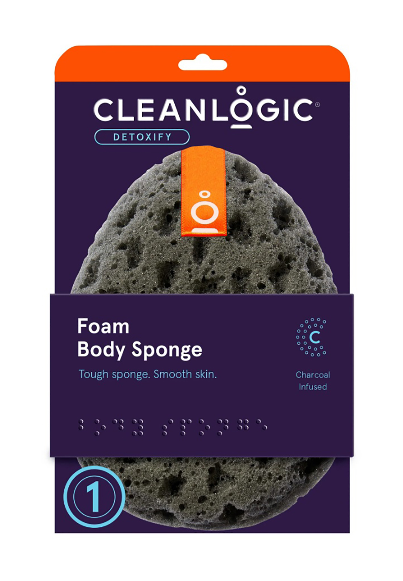 

Губка-спонж для тела с древесным углем Cleanlogic Detoxify Charcoal Foam Body Sponge, Черный