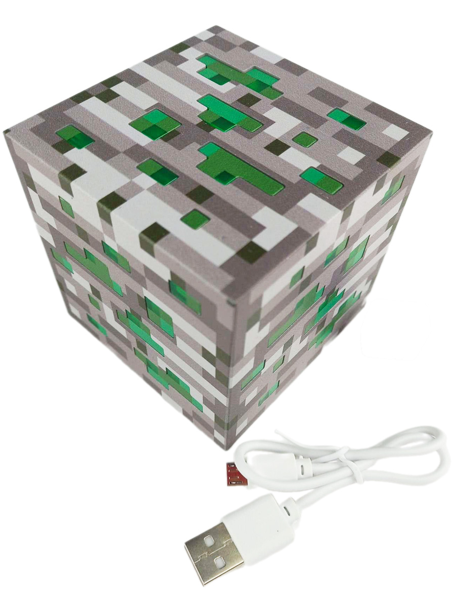 Светильник ночник Майнкрафт блок изумрудной руды Minecraft, usb, 7,5 см