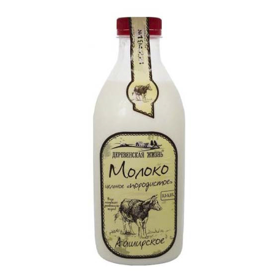 Молоко 3,4 - 6% пастеризованное 950 мл Деревенская жизнь Породистое черно-пестрое БЗМЖ