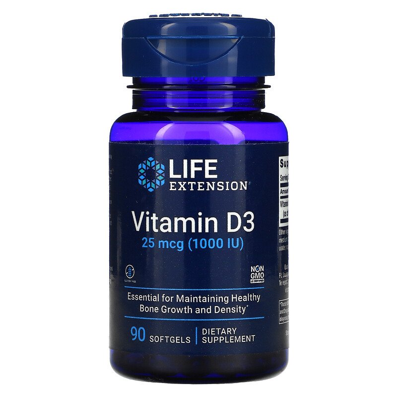 Купить Витамин D Life Extension Vitamin D3 (витамин D3) 25 мкг 1000 МЕ 90 капсул