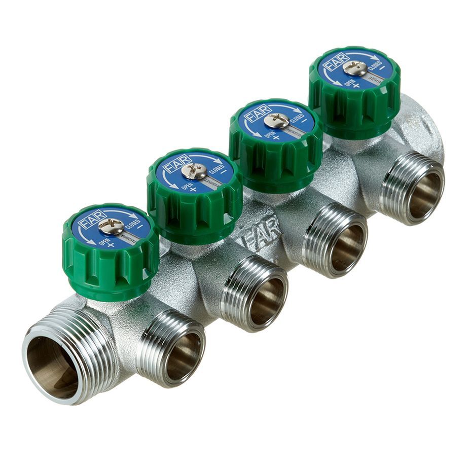 

Коллектор FAR для водоснабжения 3/4"х1/2" 4 выхода (плоский), 3/4-4