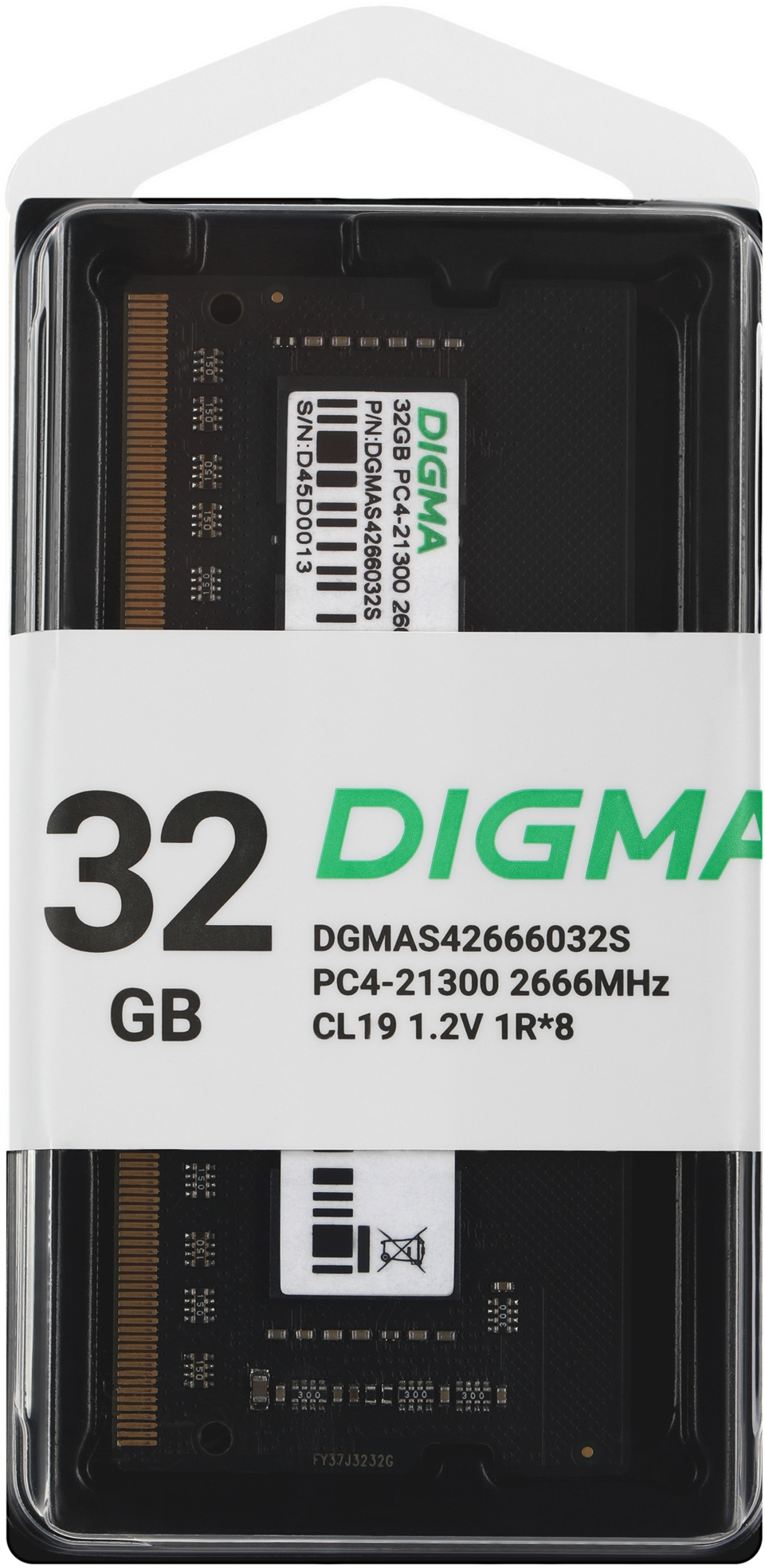 Оперативная память DIGMA (DGMAS42666032S), DDR4 1x32Gb, 2666MHz