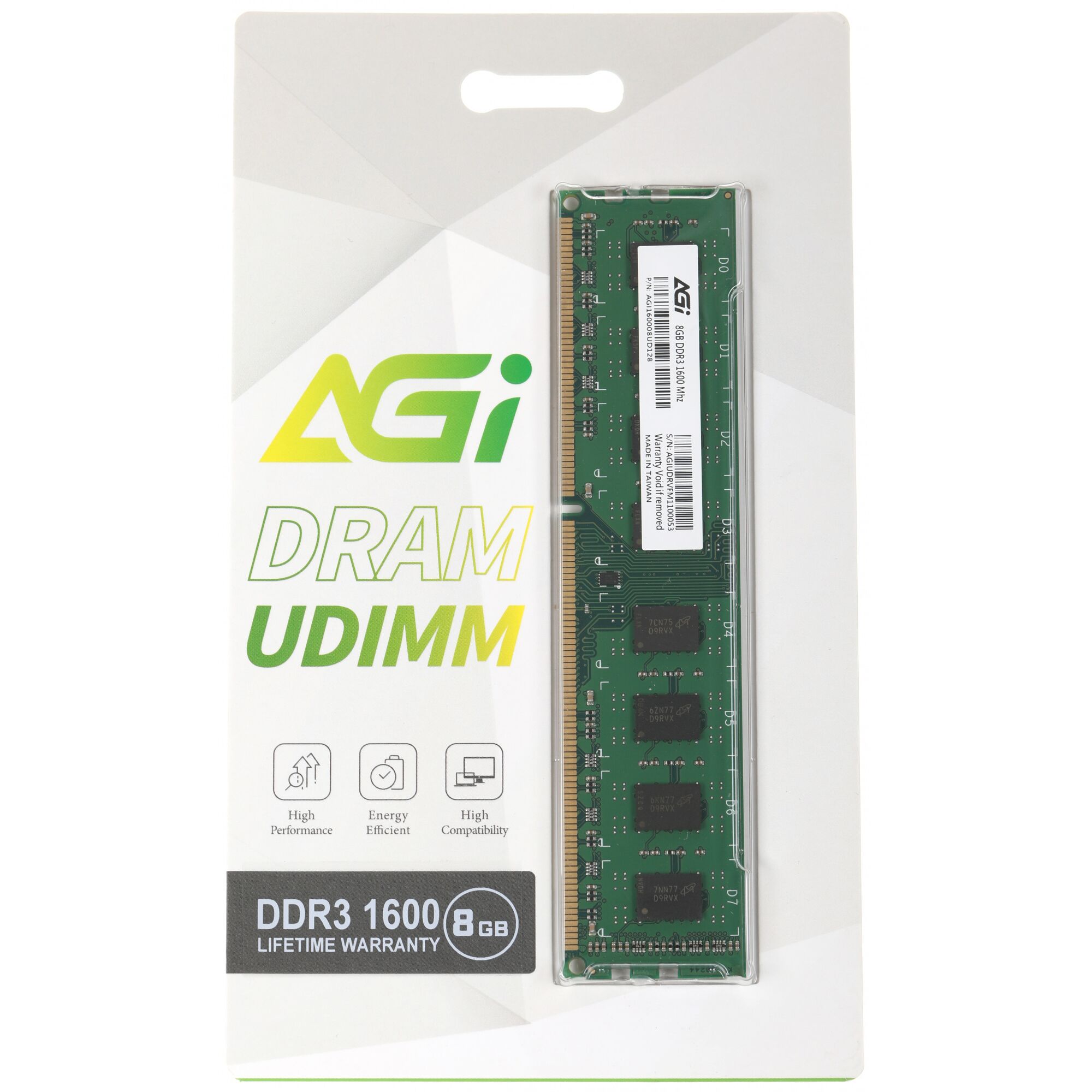 Оперативная память AGI (AGI160008UD128), DDR3 1x8Gb, 1600MHz