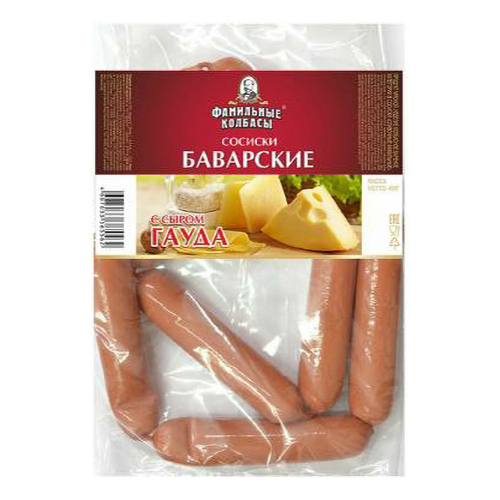 

Сосиски Фамильные Колбасы Баварские с сыром вареные 1 кг
