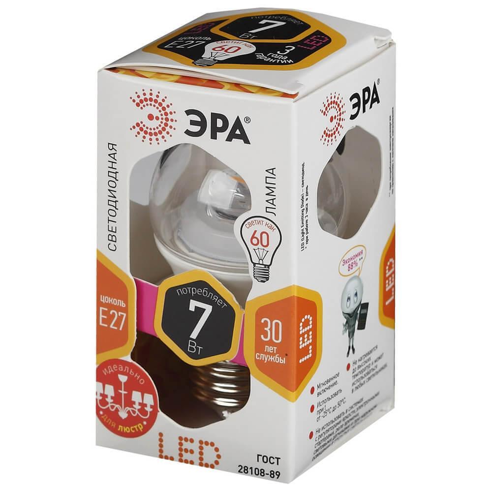 ЭРА Лампа светодиодная ЭРА E27 7W 2700K прозрачная LED P45-7W-827-E27-Clear Б0017243