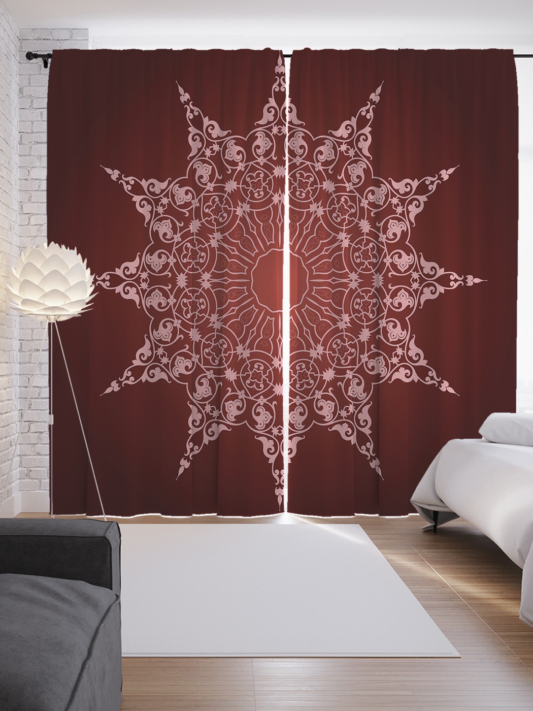 

Шторы JoyArty с фотопечатью "Лучевая мандала" из сатена, 290х265 см, Лучевая мандала