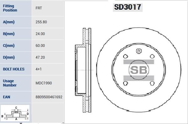 

Тормозной диск Sangsin brake SD3017