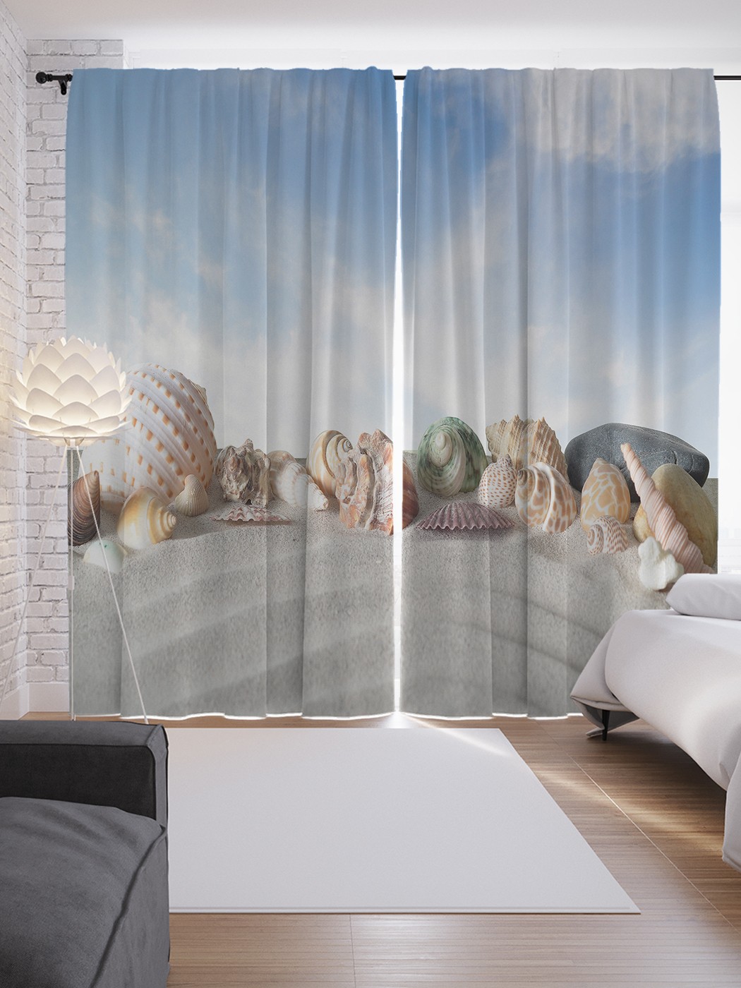 

Шторы JoyArty с фотопечатью "Ракушки на берегу" из сатена, 290х265 см, Ракушки на берегу