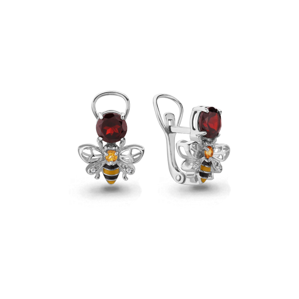 Серьги из серебра с гранатом Aquamarine 4487937А_925_р