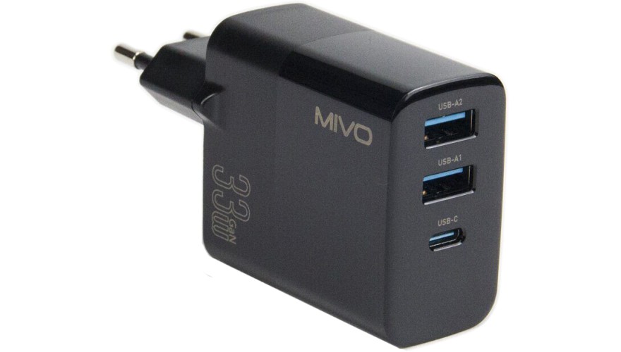 фото Сетевое зарядное устройство mivo mp-300q 1xusb type-c, 2xusb 3 а черный