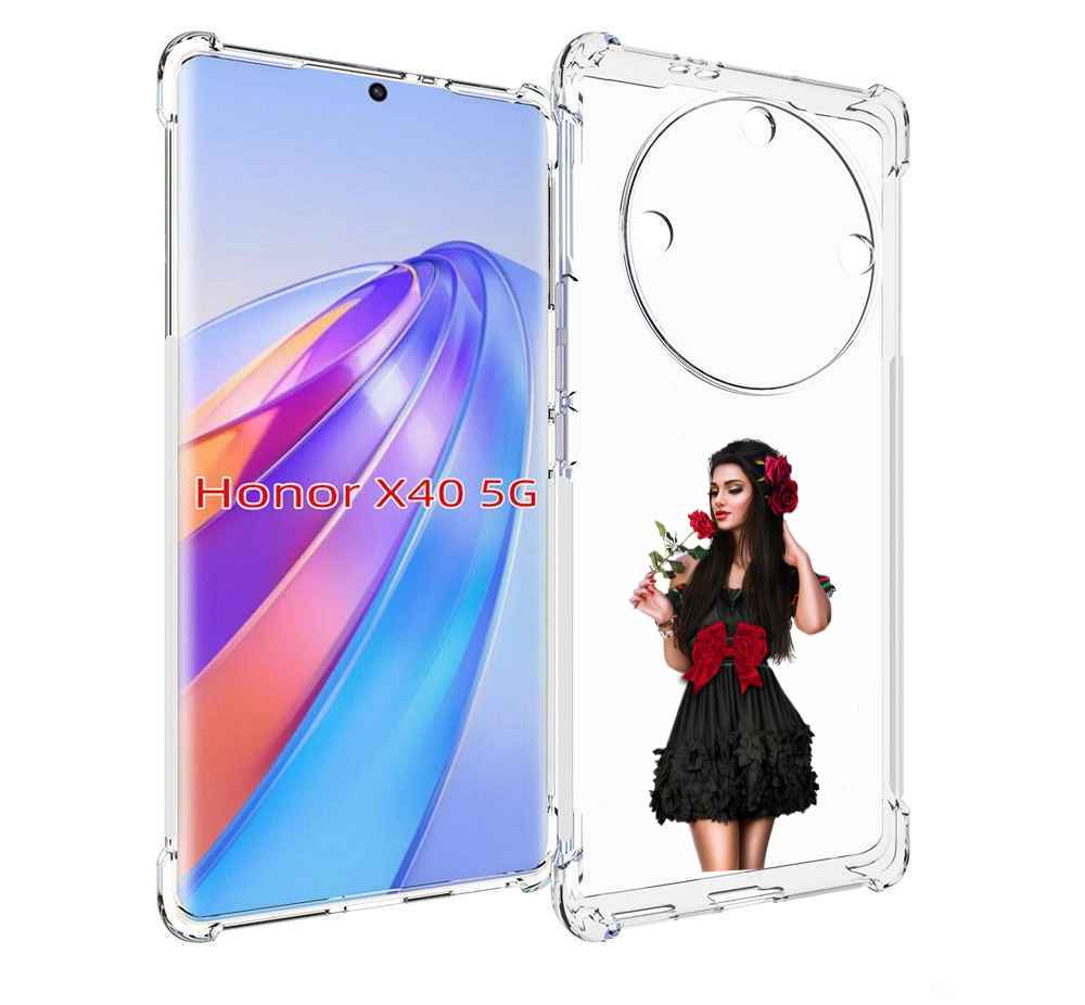 

Чехол MyPads девушка-в-черном-платье-с-розой женский для Honor X40, Прозрачный, Tocco
