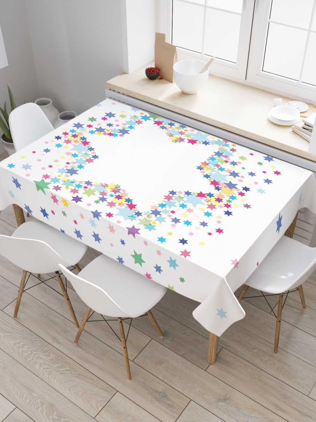 

Скатерть прямоугольная JoyArty "Звезда Давида в разноцветных снежинках", 180x145см, Голубой, Звезда Давида в разноцветных снежинках