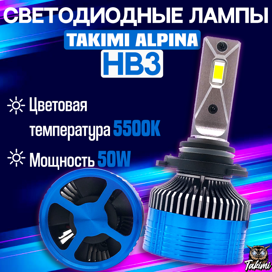 Светодиодные автомобильные LED лампы TaKiMi Alpina HB3 5500K / Автосвет для машины / Белый