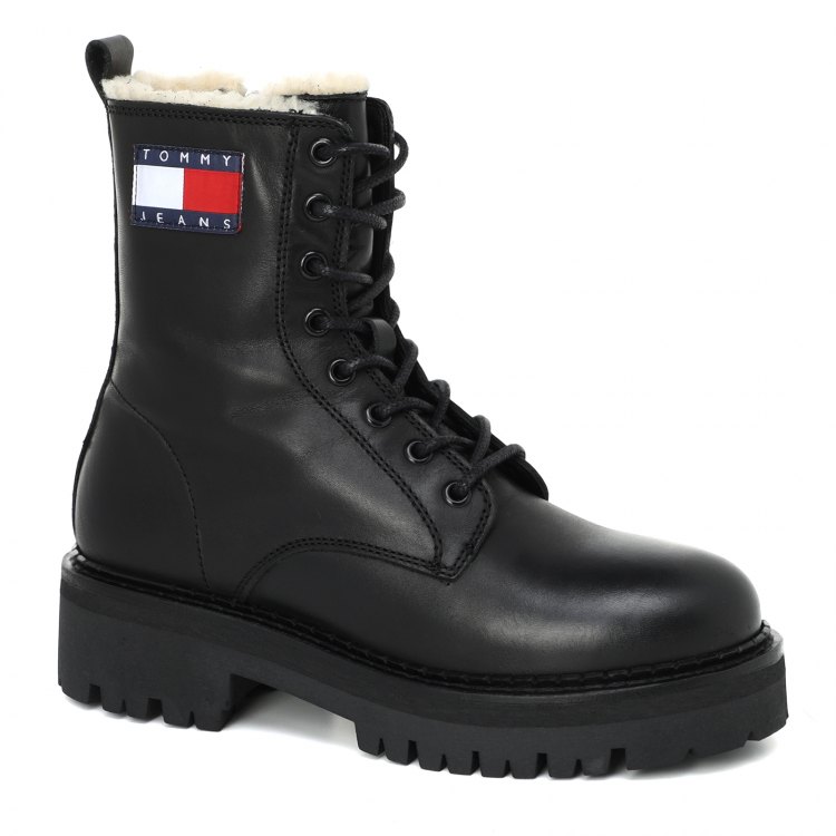 фото Женские ботинки tommy jeans tommy jeans flag lace up boot en0en01609 цв. черный 38 eu