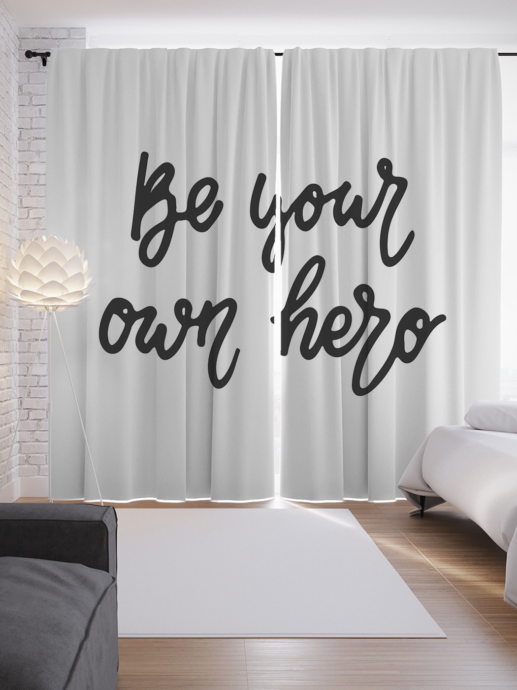 

Шторы JoyArty с фотопечатью "Будь героем для себя" из сатена, 290х265 см, Будь героем для себя