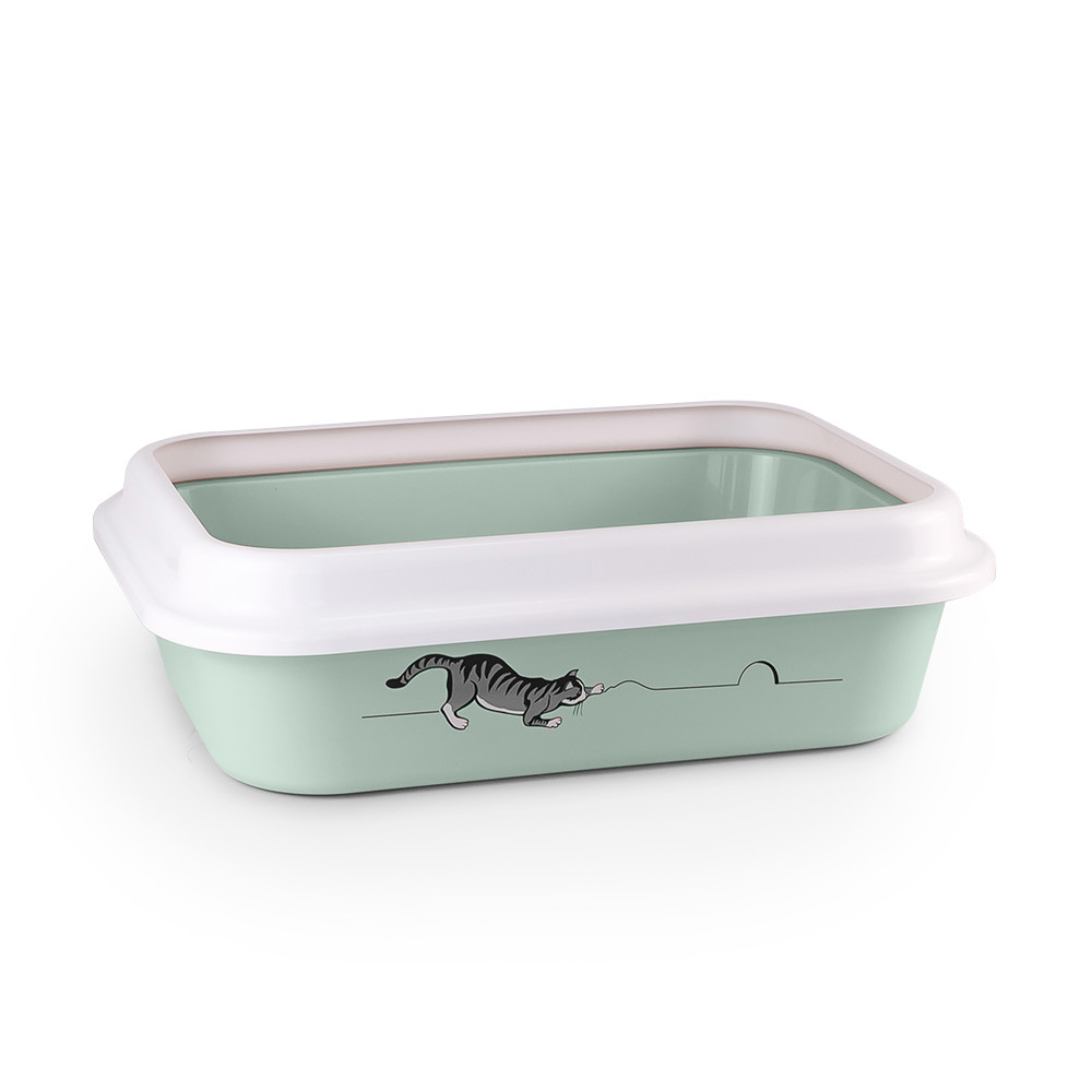 

Лоток для кошек ZOOEXPRESS Leader, глубокий, с рамкой, зеленый, пластик, 46х34,5х14 см