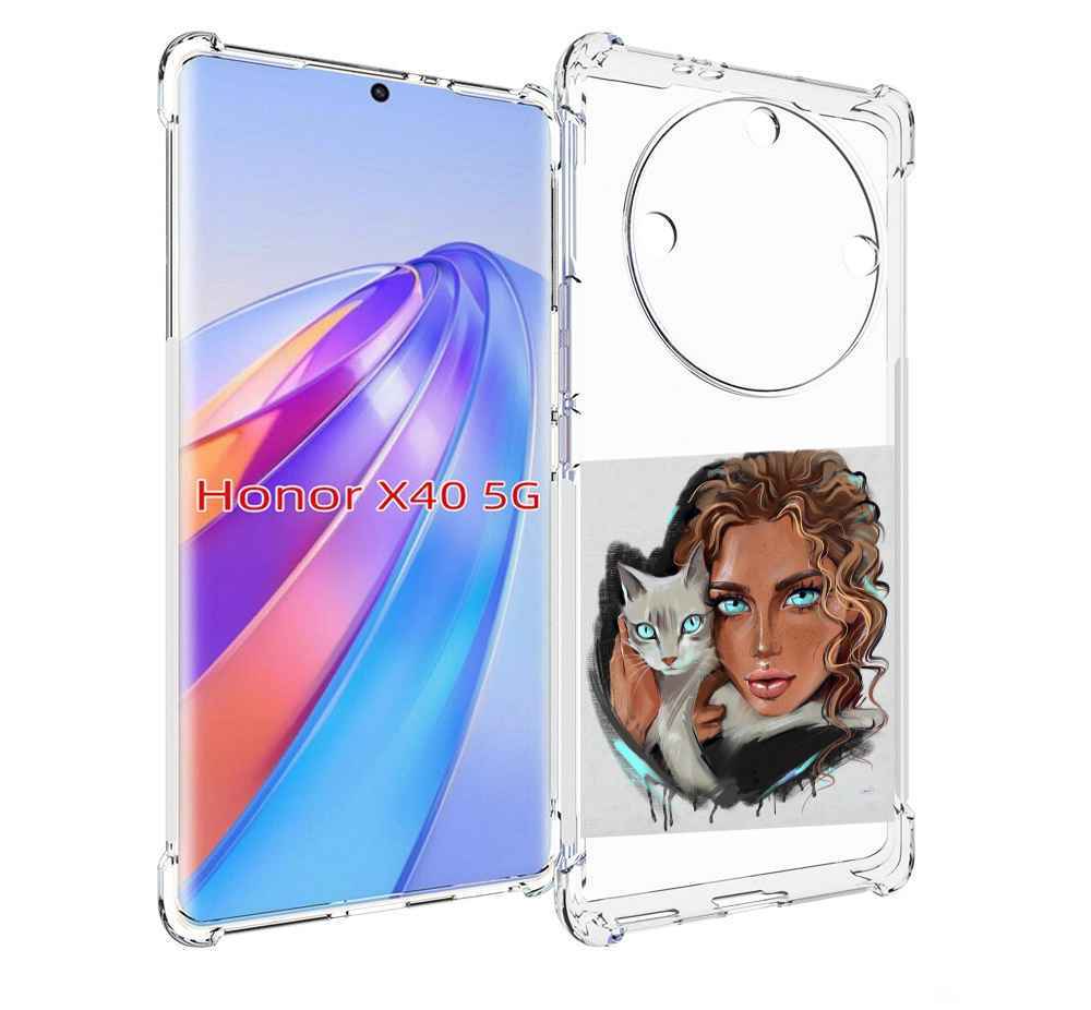 

Чехол MyPads девушка-с-котом-голубые-глаза женский для Honor X40, Прозрачный, Tocco