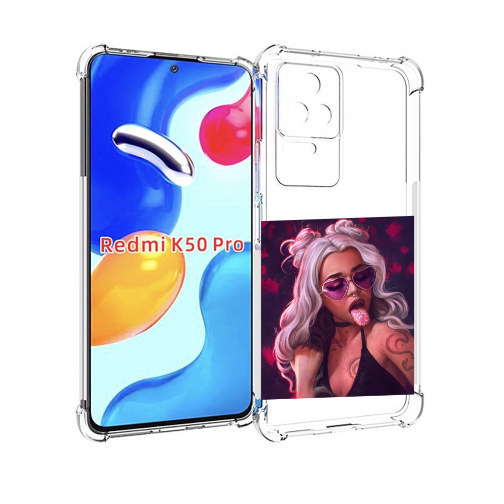 

Чехол MyPads блестящий-язык женский для Xiaomi Redmi K50/K50 Pro, Прозрачный, Tocco
